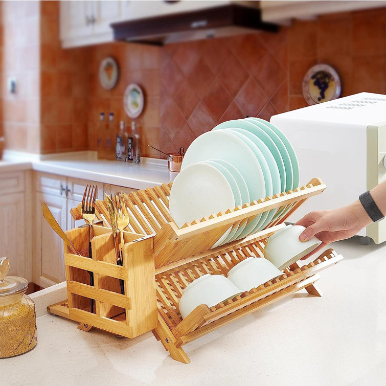 Bamboo folding best sale dish rack